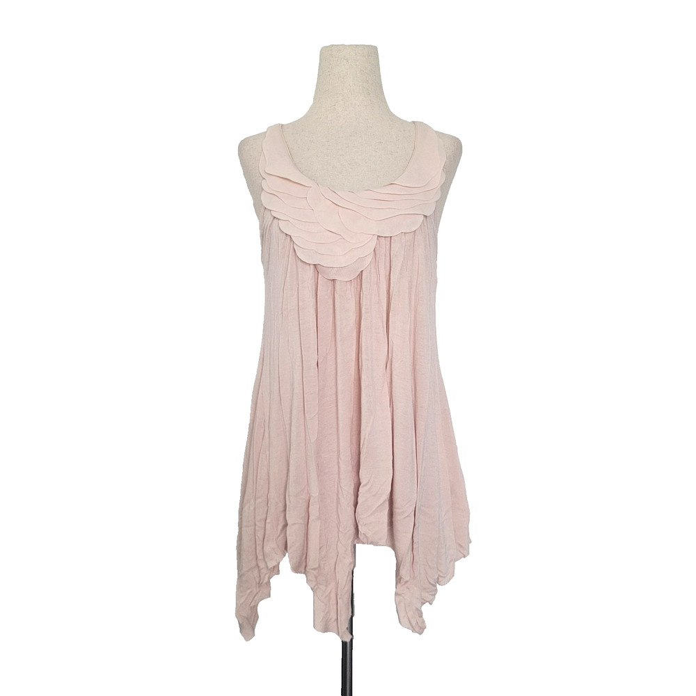 Y2k Asymmetrical Ruffle Neck Tank Top Sz S Pink Fairy Dainty Balletcore Ethereal